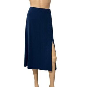 Akris Punto Navy Midi Skirt Size 6 Stretch Side Slit Designer Workwear